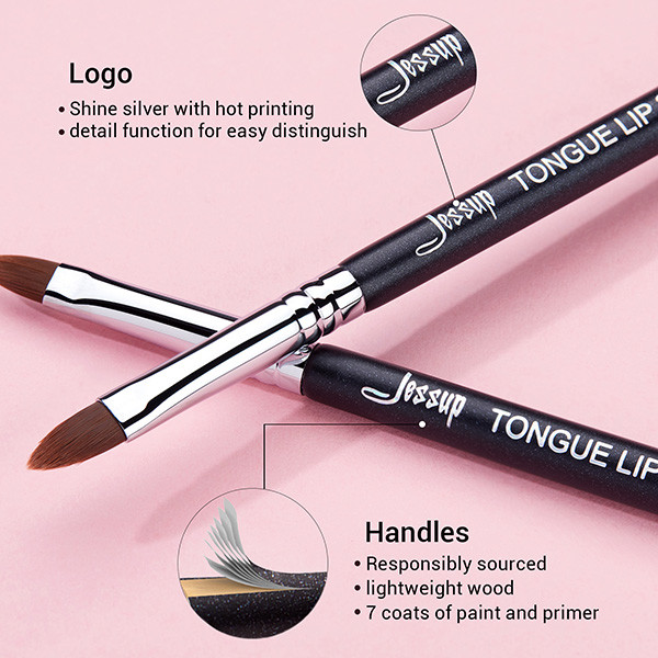Tongue Shape Synthetic Hair Lip Brush Black Silver Makeup Tools