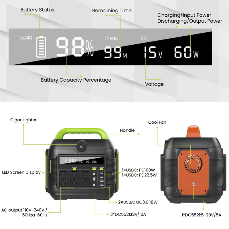 Portable Station Power Bank 600w Lithium Battery With Ac Dc Type C Pd Solar Generator