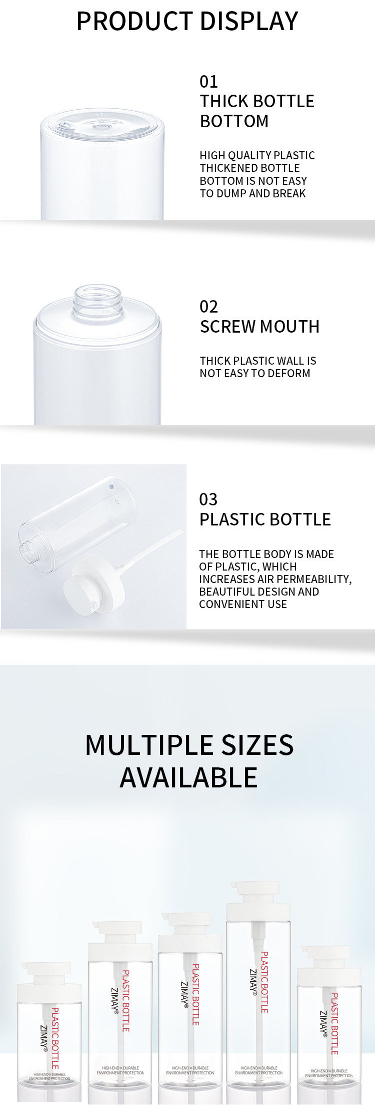 1000ml Cylinder Pet Lotion Bottle For Shampoo Cosmetic Packing