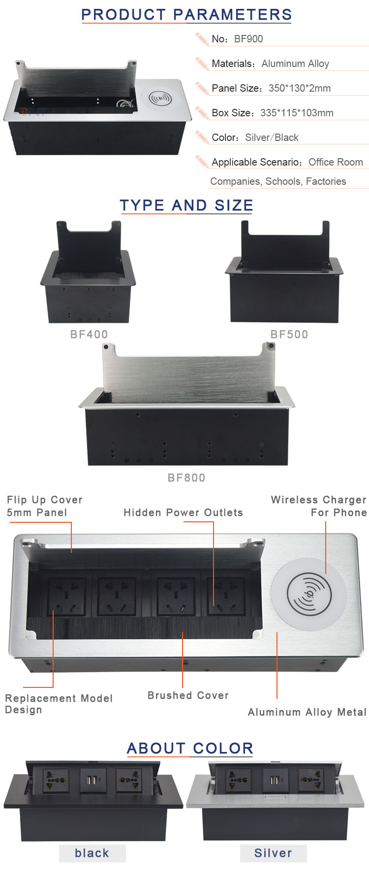 Furniture universal power hidden cable brush tabletop socket with wireless charger