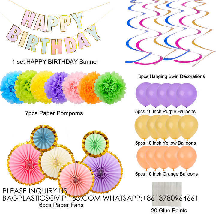 Paper Birthday Banner Tissue Paper Honeycomb Pom Pom Happy Birthday Party Decorations