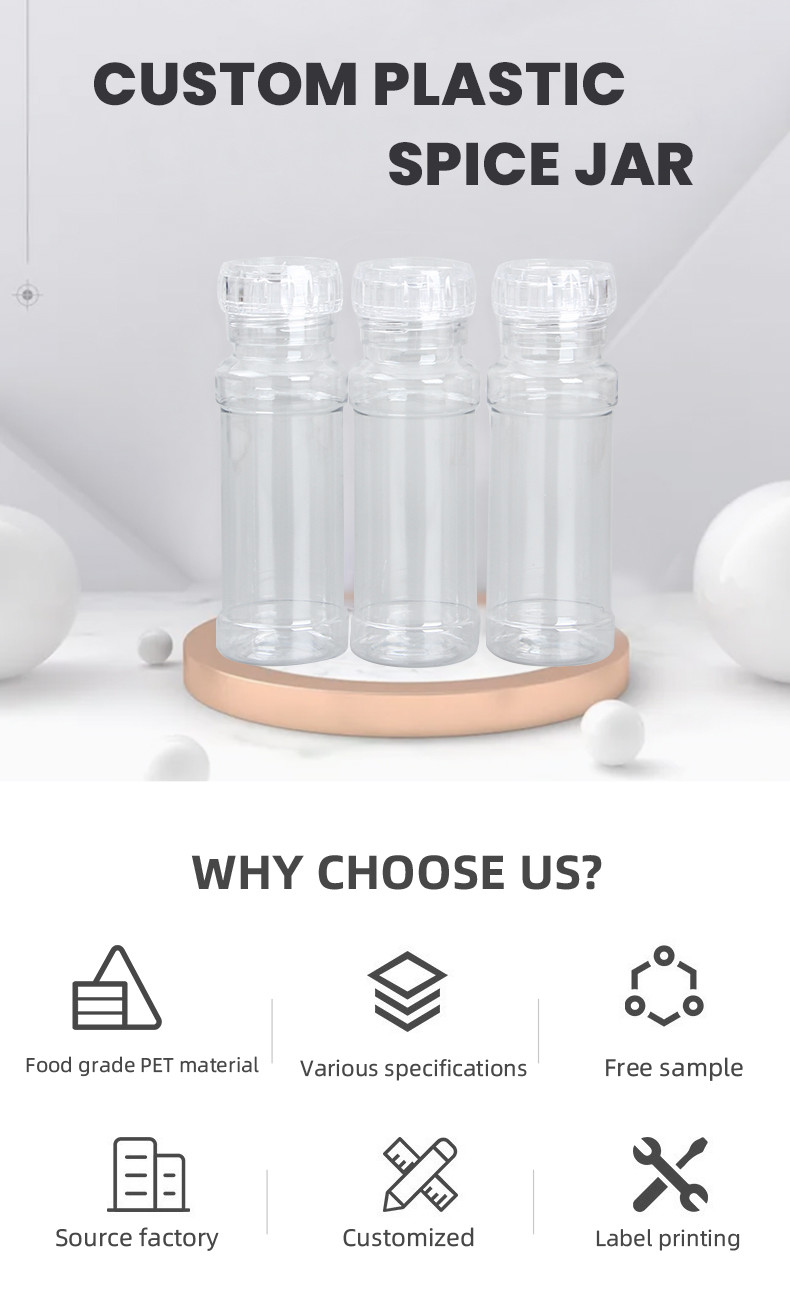 Custom Transparent Plastic Spice Bottles Condiment Shaker Jars 250ml 500ml