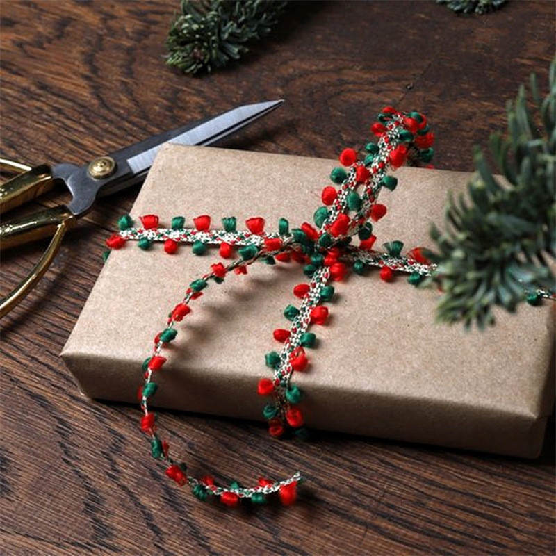 10mm*10m Merry Christmas Velvet Ear Edge For Gift Packing And Festival Decoration