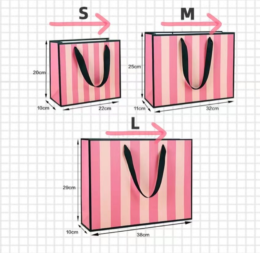 Pink Striped Pantone CMYK Cosmetic Paper Bags For Return Gifts