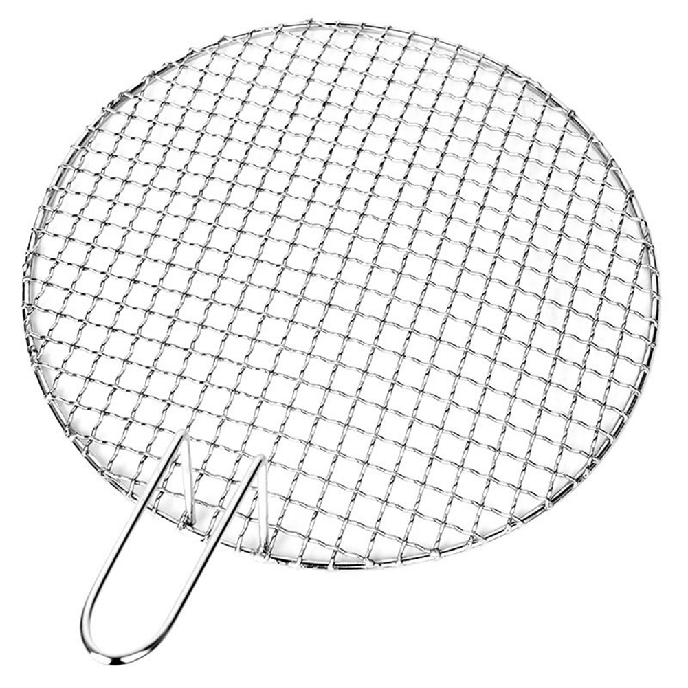 304 Stainless Steel Round Grill Net With Handle Barbecue BBQ Meshes Cooling Rack Steam Baking Rack Camping Outdoor Mesh