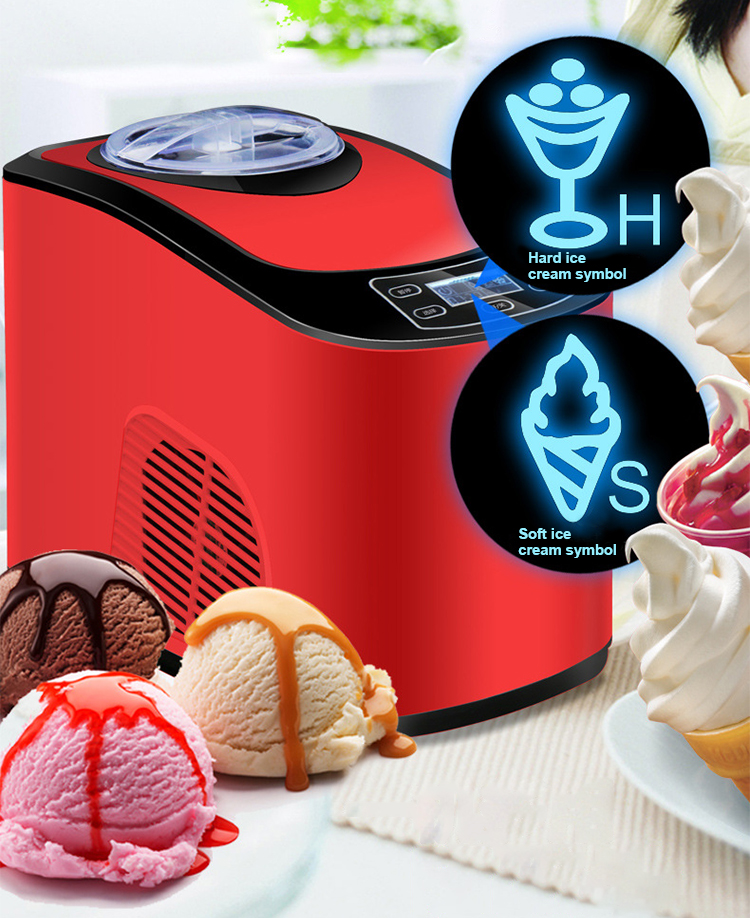 Ice making capacity 1.5L Full Automatic Soft Hard Stainless Steel Ice Cream Machine for Home ICM-15A Package Size 285*422*370mm