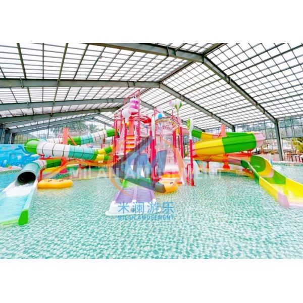 23x21m Aqua Amusement Park Playground Water Park Fiberglass Material With Candy Style