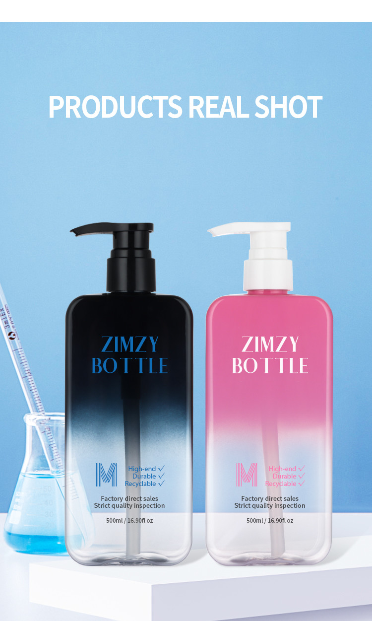 High Quality Square Gradient Black Pastel Pink Cosmetic Skincare Custom Color Shampoo Bottle