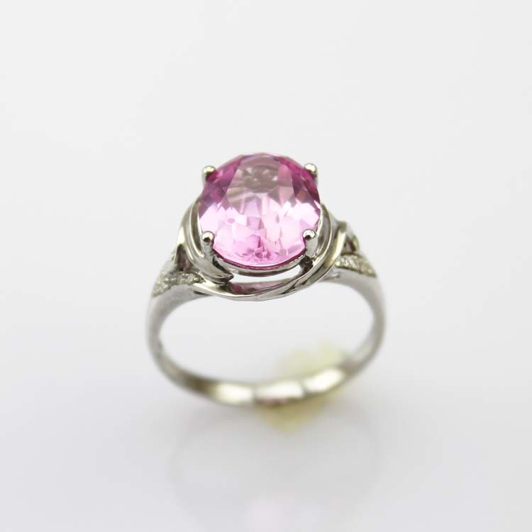 White Gold Plated 925 Silver with 9x11m Oval Pink Cubic Zircon Ring(R177)