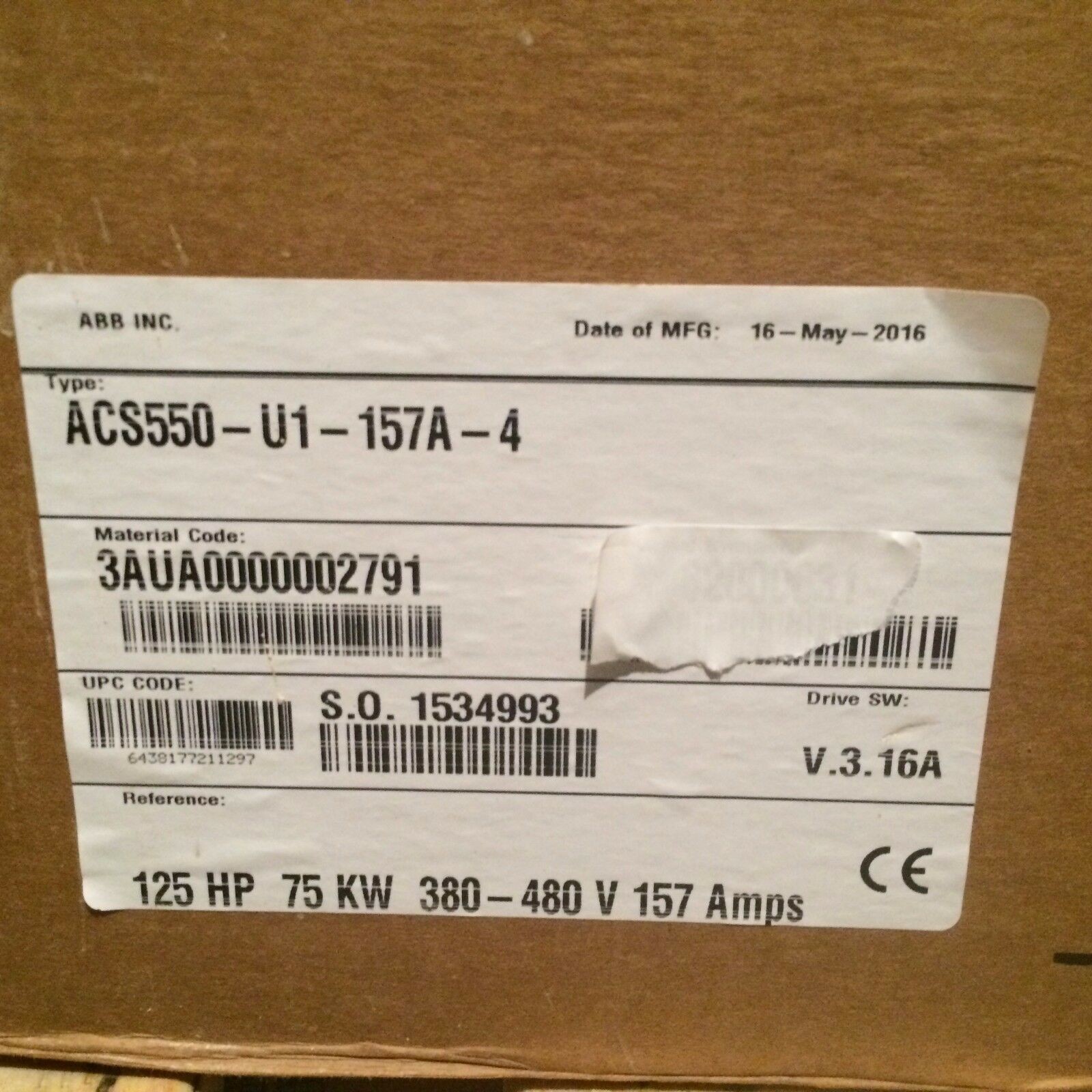ACS550-U1-157A-4 Wall Mounted Drive, NEMA 1, 3-Phase 380-480V, 125HP,new original, 0.75 to 355 kW/1 to 500 Hp.