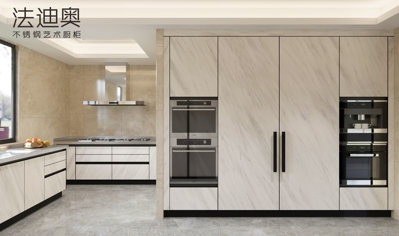 Fadior U-Shaped Stainless Steel Kitchen Cabinets With Sintered Stone Cladding Elegance In White