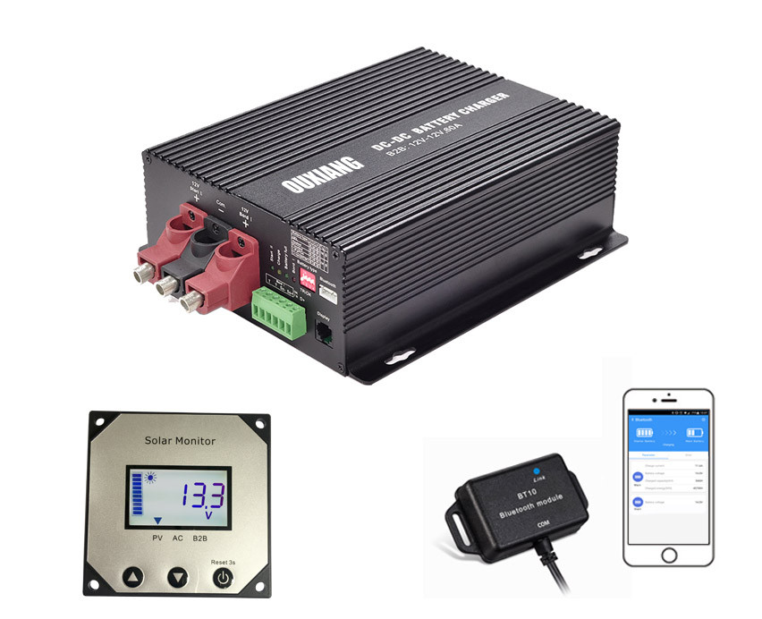DC24V to 24V Dual input DC solar In-vehicle battery charger controller LCD display BT function