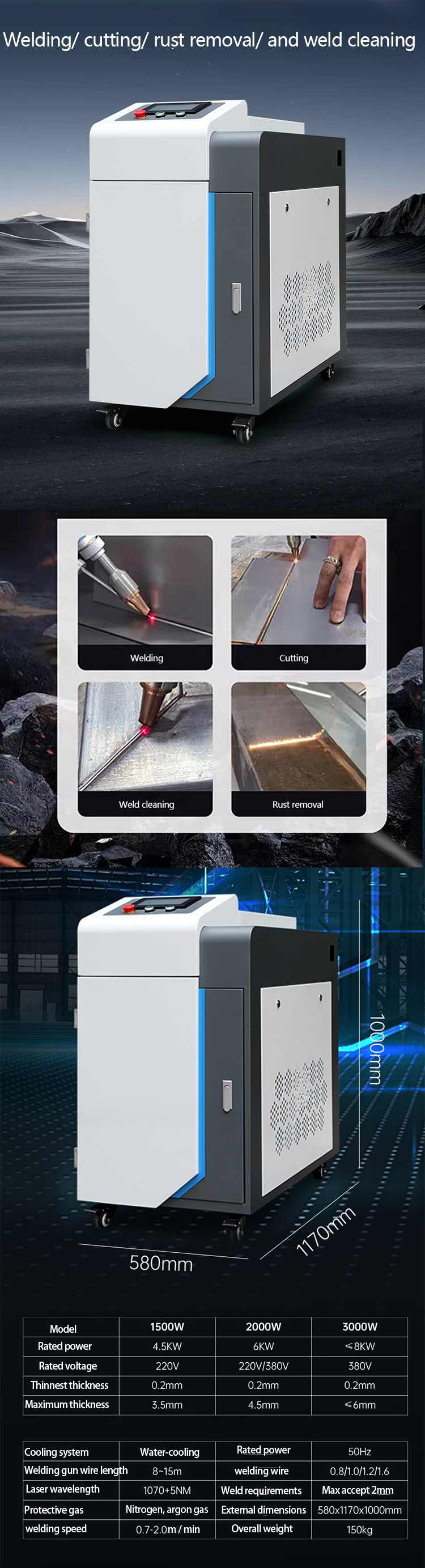 Water Cooling Laser Welding Machine for Metal 4 in 1 1000w 1500w Welding Cleaning Cutting Machine 2000w 3000w Laser Welders