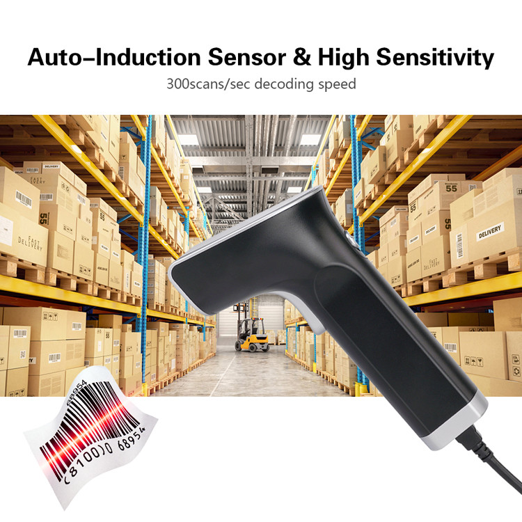 USB 1D Laser Barcode Scanner 650nm Visible Wired Handheld Bar Code Reader