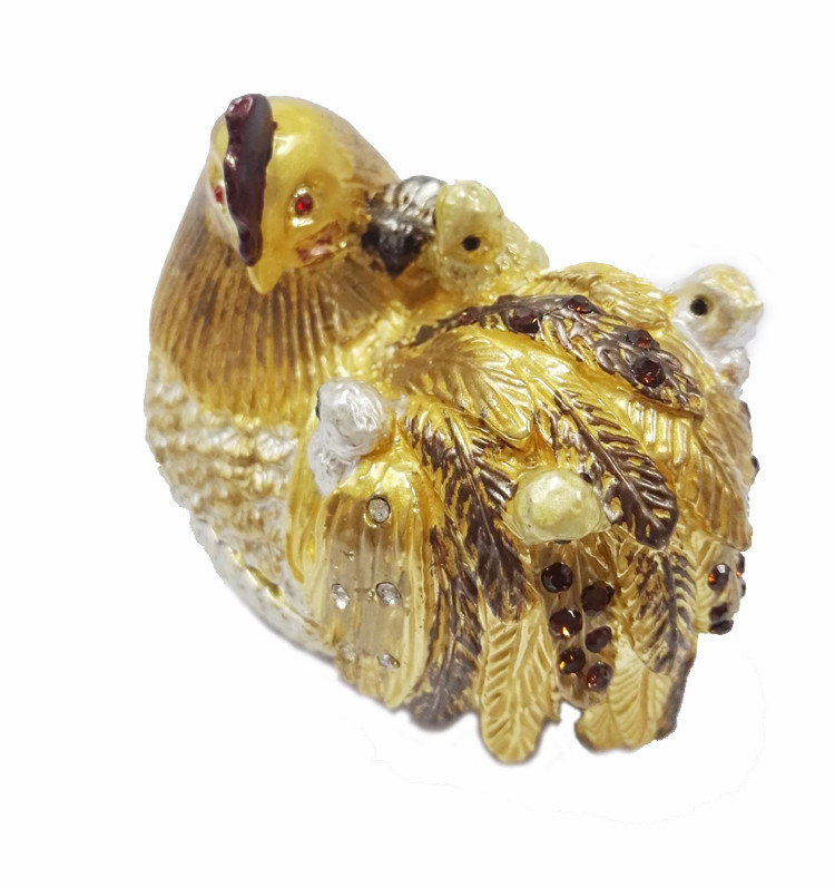 Fashion wholesale hen jewelry box metal pewter hen trinket box