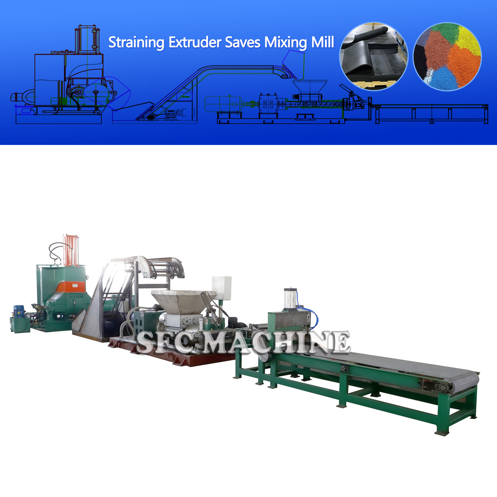 Safety Green EPDM Production Line , EPDM Rubber Granules Making Machine