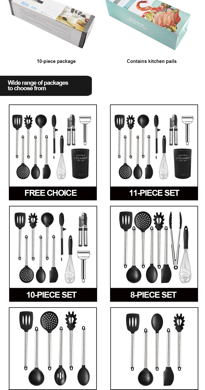 9 Pieces SS Handle Silicone Non Stick Utensils Set Lead Free