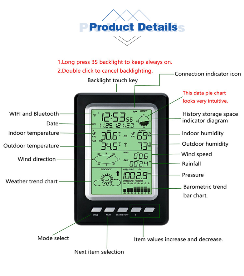 Outdoor Home Wireless Smart Weather Station With LCD Display And Weather Monitoring