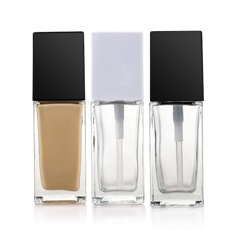 Empty 35ml Square Cosmetic Glass Bottle Frosted Makeup Liquid Foundation Pump Bottle