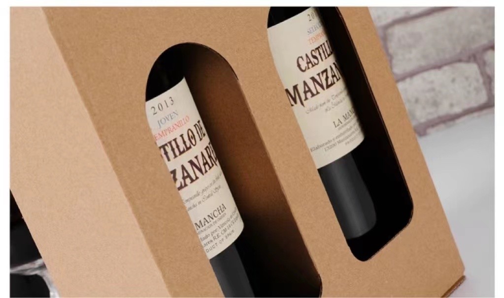 10cm*35cm*10cm Wine Bottle Paper Bags Biodegradable 2 Bottle Wine Gift Bag