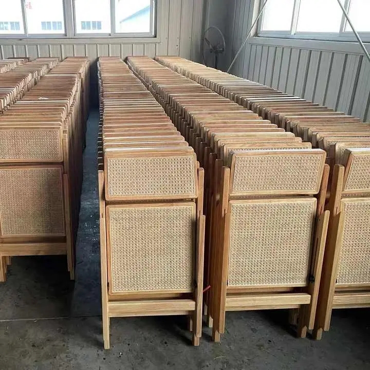 Restaurant Folding Outdoor Wicker Dining Chairs Wooden Frame Rattan Side Chair