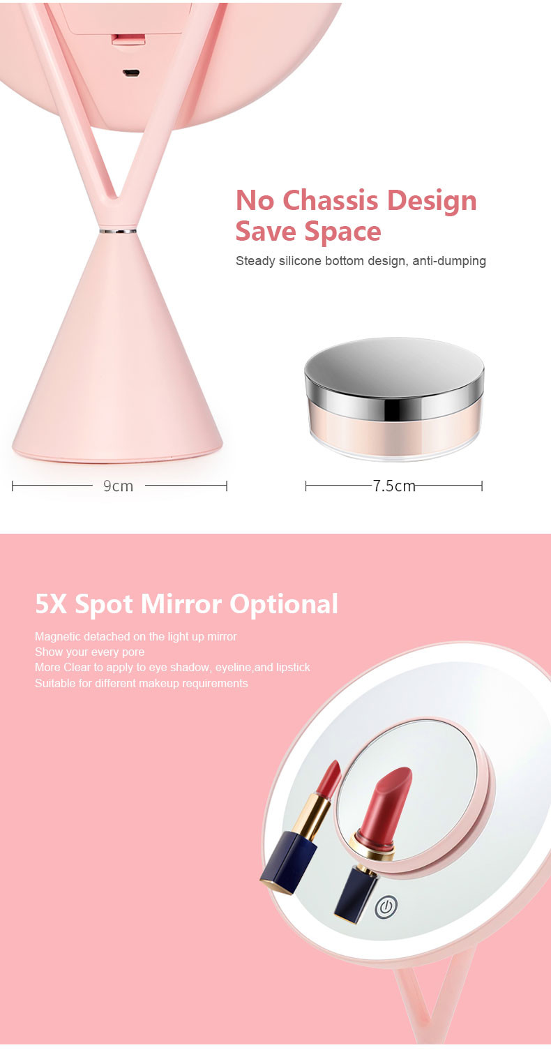 Handheld Dia. 18.5cm 4W 840 Lux LED Magnifying Mirror