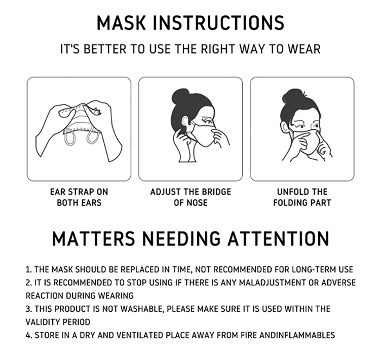 BFE≥ 95% FFP2 Disposable KN95 Face Mask for Public Place