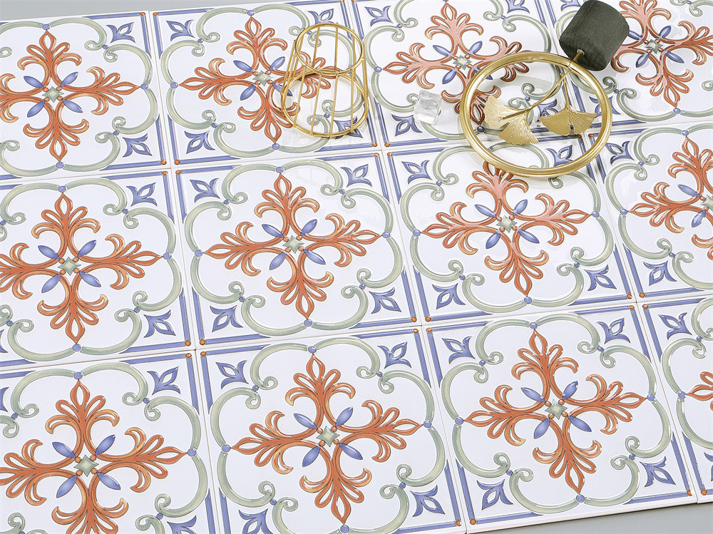 White And Red Modern Tiles 200x200mm Flower Ceramic Rustic Tile And Vintage Tiles For Restaurant And Bedroom