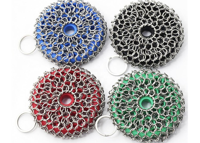 Kitchen Cast Iron Cleaner Welded Stainless Steel Pot Brush Chain Mail Scrubber