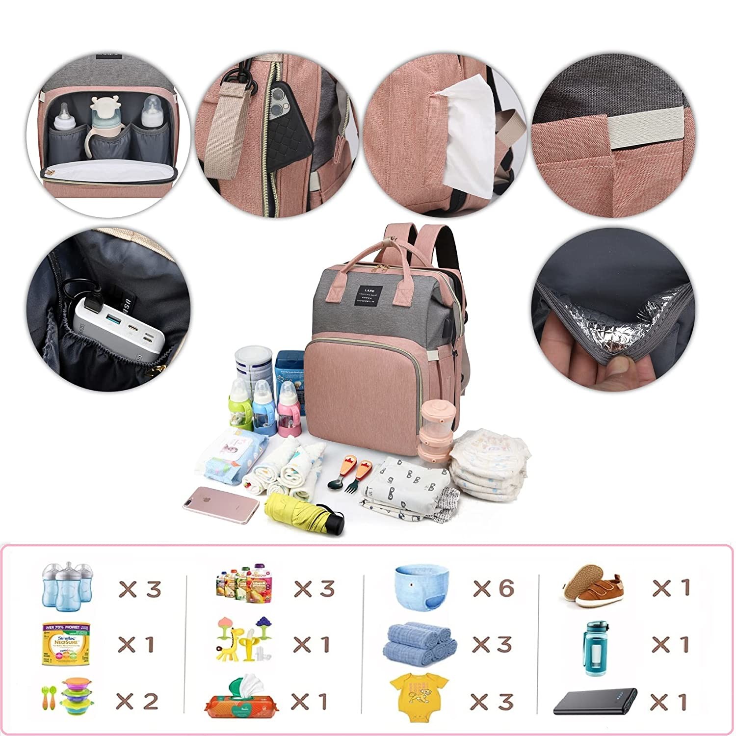 Custom Mummy Maternity Baby Diaper Bag Large Capacity Travel Backpack With Changing