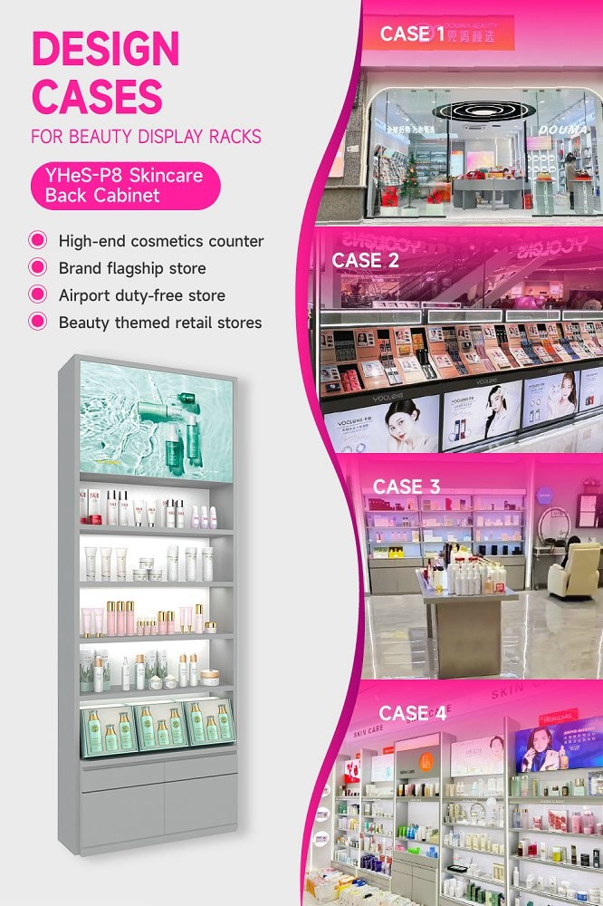 YHeS-P8 Adjustable Shelves Skincare Display Rack for Department Store Counters