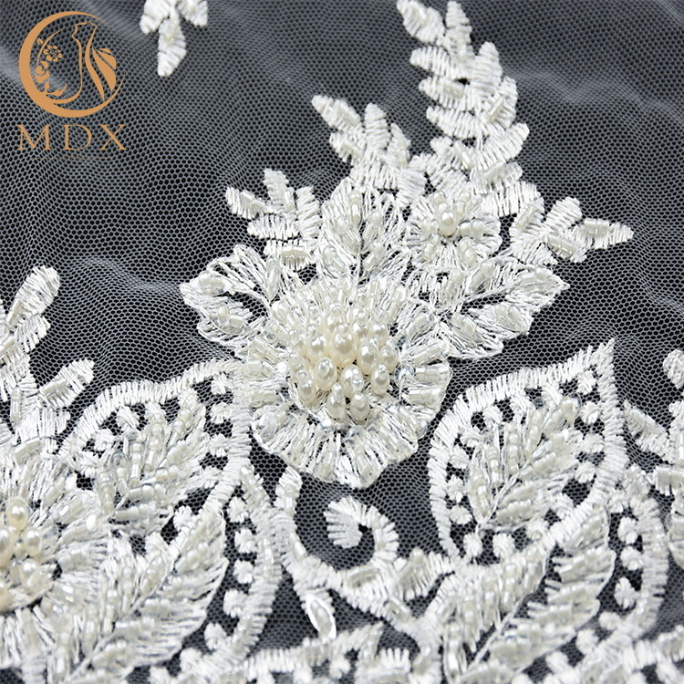 Craft White Lace Fabrics Tulle Beaded 91.44cm Length Customized Latest Lace Material