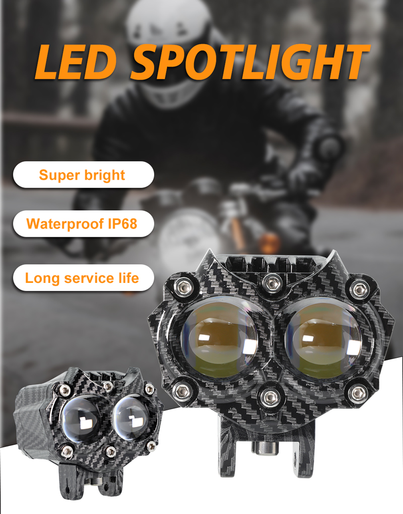 Carbon Fiber Casing White Yellow Flash Aluminum LED Motorcycle Spot Lights