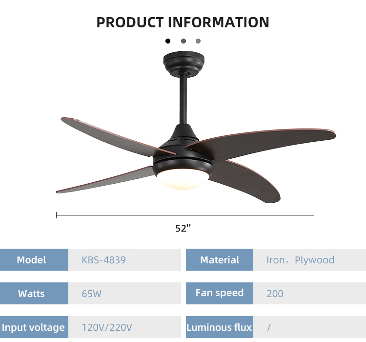 3000-5000K 50000Hour Iron Plywood Metal Blade Ceiling Fan Lamp Energy Saving
