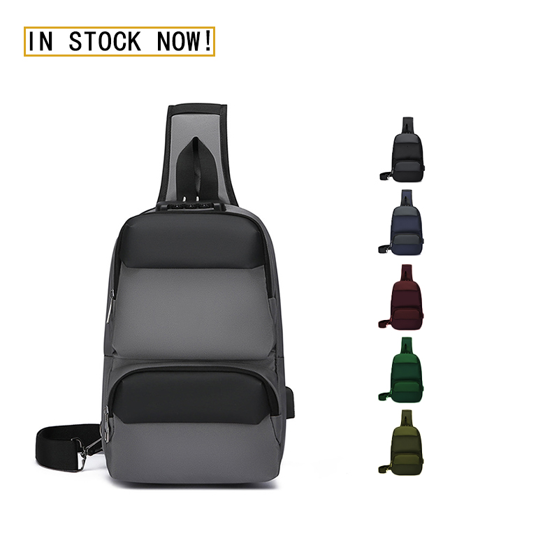 Men's Unisex Chest Sling Bags Anti Theft Shoulder Bag With USB Charging Port