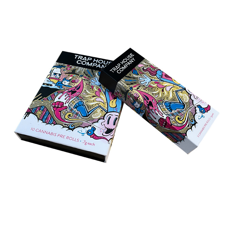 Child Proof Resistant Cigarette Paper Packaging Pre Roll Box Custom Print Pull Out Drawer With Paper Divider