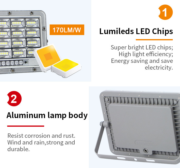 Garden Led Solar Powered Flood Light IP66 Remote Control Battery 100W 200W 300W