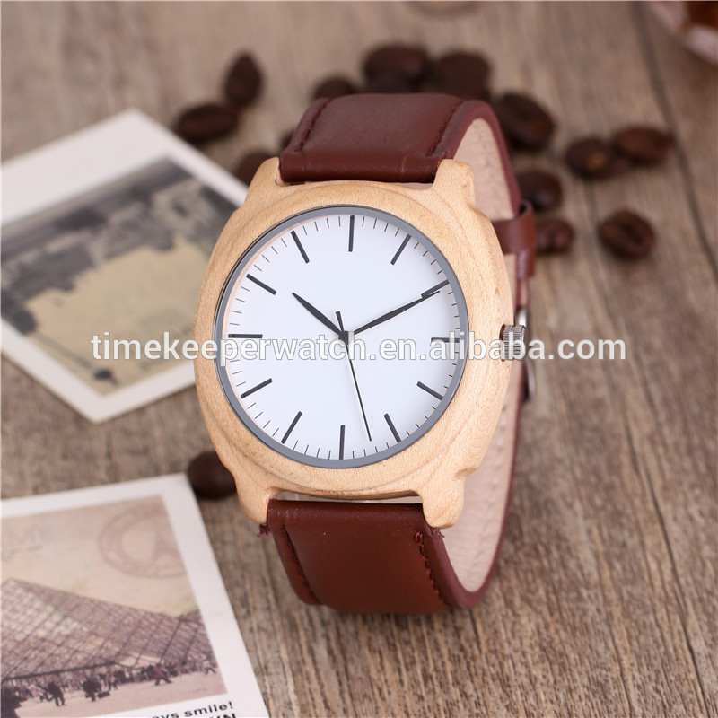 Aliexpress hot selling high quality wood case watch genuine leather strap mens luxury watch