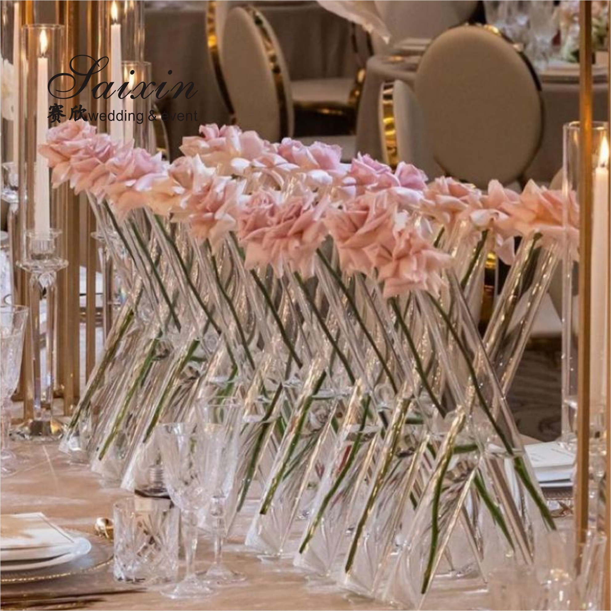Column Wedding Flower Stand Design Centerpiece Diy Gold Mirror Arch Acrylic