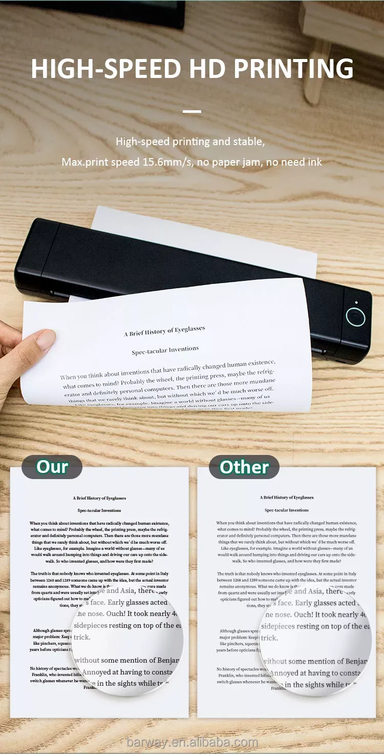 M08F Portable A4 Size Mini Wireless Thermal Printer Mobile Printer With Blue Tooth