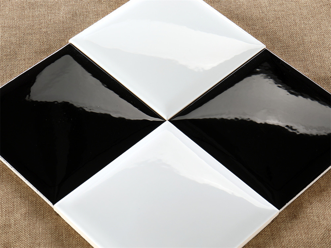 Black And White 152x152mm Glossy Subway Ceramic Wall Bread Tiles For Bathroom