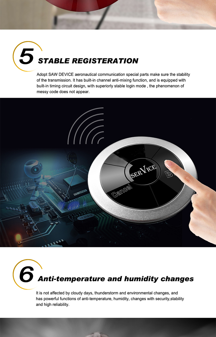 high quality beautiful waterproof 3 keys(service, bill, cancel) wireless call button