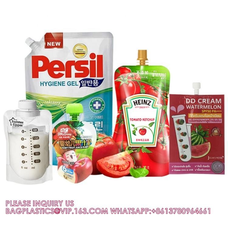 Custom Liquid Stand Up Nozzle Bag Beverage Sauce Jelly Red Wine Food Grade Aluminium Spout Pouch