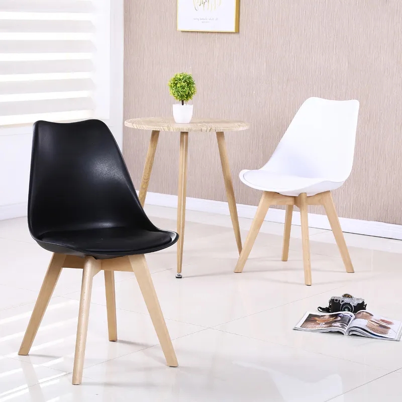 Yellow Upholstered Leather Dining Chairs PP Plastic Modern Dining Chairs With Wood Legs