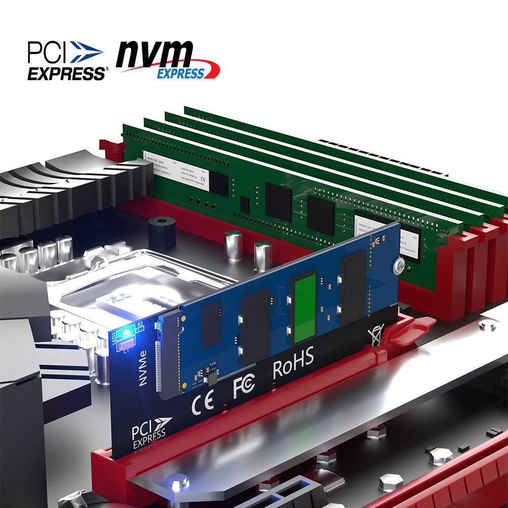 NGFF M.2 NVME SSD To PCI-E 4X/8X/16X Adapter With 3528 Colorful Flash LED