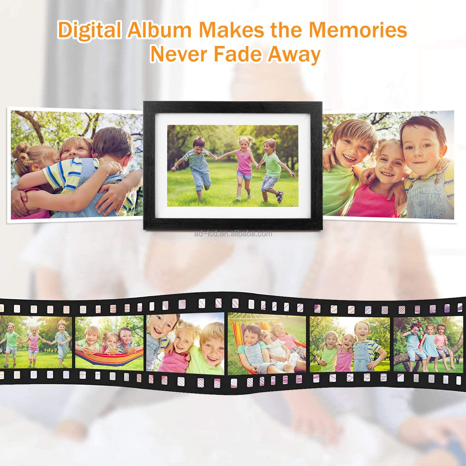 Digital Display 10.1 Inch Digital Photo Frame Wall Mounted With Wood Frame And Micro USB Slot