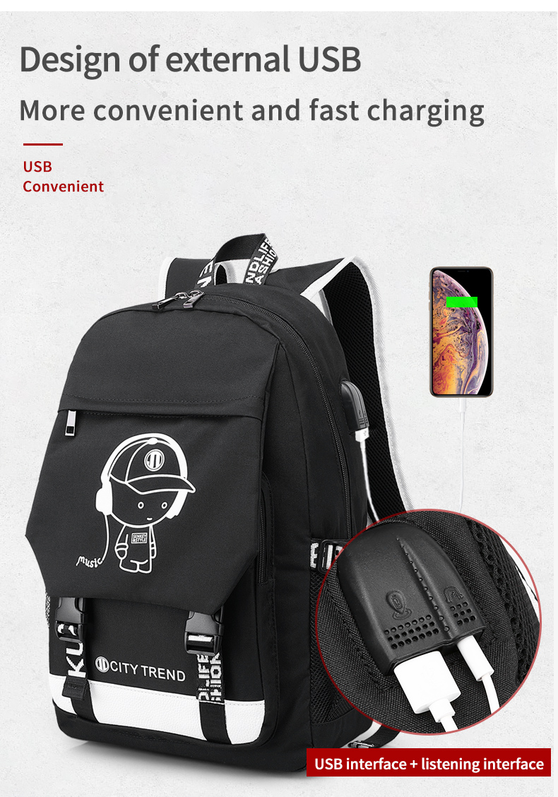 Factory wholesale custom fluorescent logo boys waterproof bookbag durable luminous student school bags backpack for men