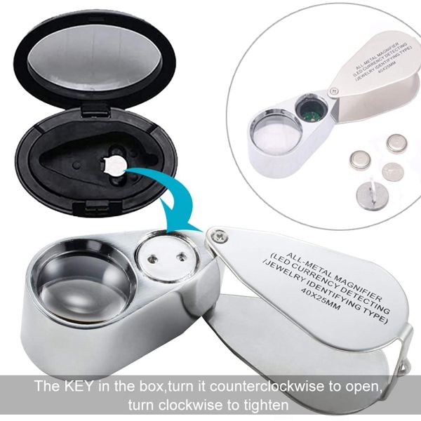 Pocket Folding With LED UV Light 10X Metal Illuminated Jewelry Magnifying Glass