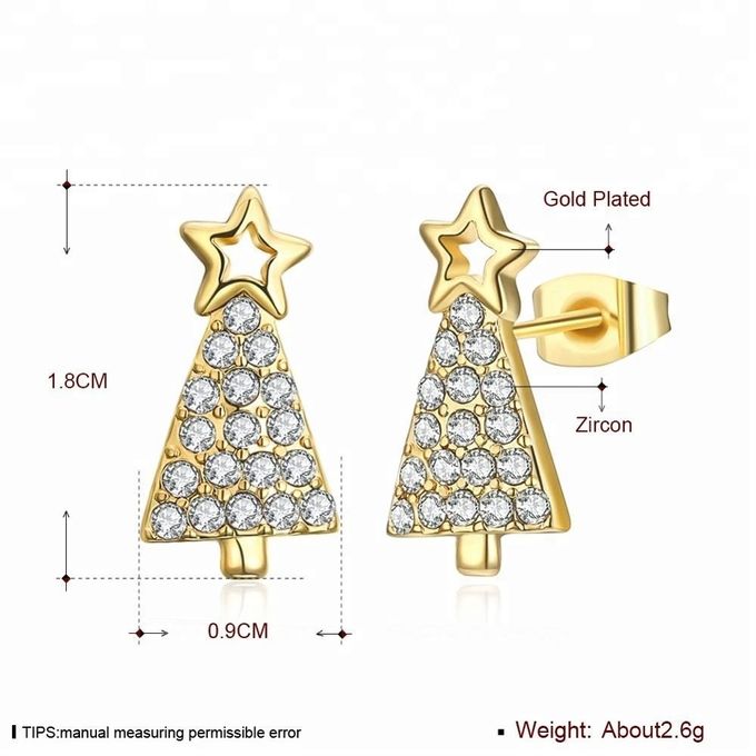 Wholesale Fashion Jewelry Star Zircon Earring Gold Plated Christmas Tree Earrings
