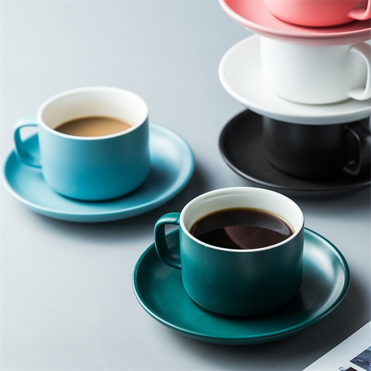 Colorful thick body new cappuccino cup and saucers ceramic coffee cup saucer latte cup drinkware